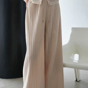 Pleated Urban High Waist Plain Fashion Wide leg Pants, Pants, color:Apricot|size:XL, Stylewe