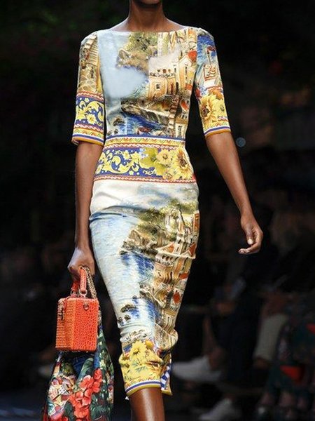 Plus Size Printing Painting Urban Regular Fit Dress, Plus Dresses, color:As Picture|size:4X, Stylewe