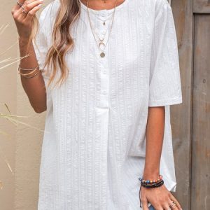 Casual Shift Short Sleeve Cotton Top, Blouses & Shirts, Roselinlin - Online Catalog