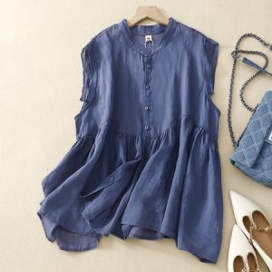Casual Plain Stand Collar Blouse, Blouses & Shirts, Roselinlin - Online Catalog