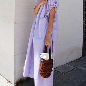 Daily Plain Casual Loose Stand Collar Shirt Dress, Maxi Dresses, color:Purple|size:XL, Stylewe