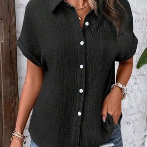 Shirt Collar Casual Cotton Blouse, Blouses & Shirts, Roselinlin - Online Catalog
