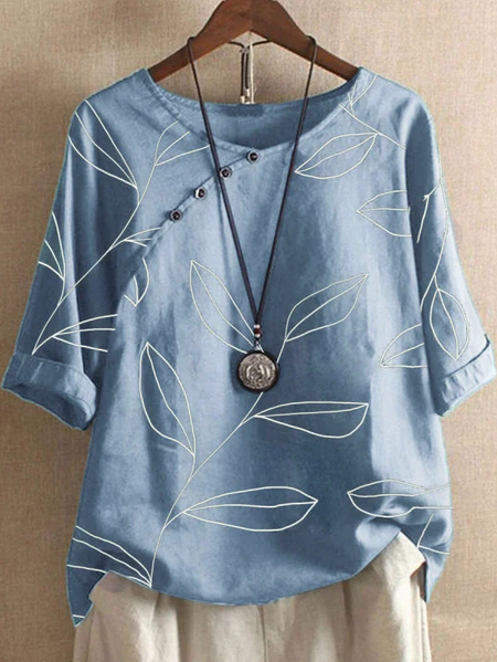 Crew Neck Half Sleeve Plants Shirt & Top, Blouses & Shirts, Roselinlin - Online Catalog