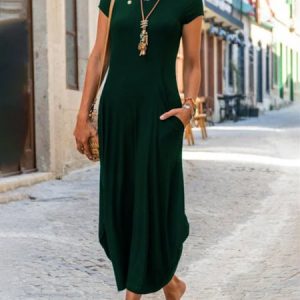 Plain Cotton-Blend Casual Knitting Dress, Maxi Dresses, Roselinlin - Online Catalog