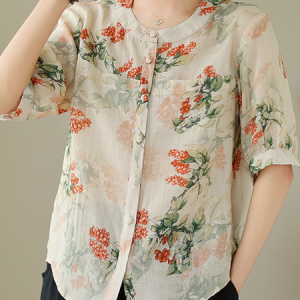 Shirt Collar Vacation Cotton-Blend Linen Style Blouse, Blouses & Shirts, Roselinlin - Online Catalog
