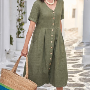 Linen Loose Plain Cotton And Linen Dress, Midi Dresses, Roselinlin - Online Catalog