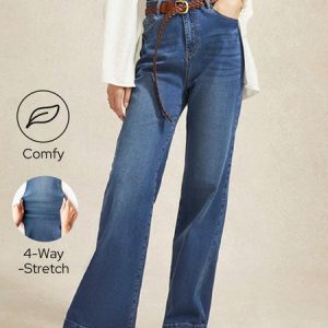 Better Basics High-Stretch Wide Leg Jeans, Jeans, color:Blue|size:XXL, Stylewe