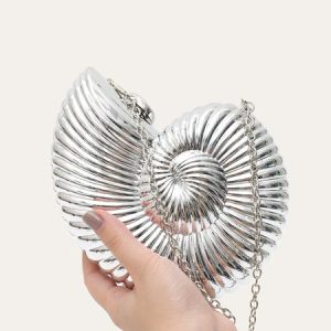 Novelty Conch Shape Acrylic Clutch with Crossbody Metal Chain, Bags, color:Silver|size:One-size, Stylewe