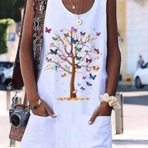 Cotton-Blend Plants Sleeveless Spaghetti Women Dress, Midi Dresses, Roselinlin - Online Catalog