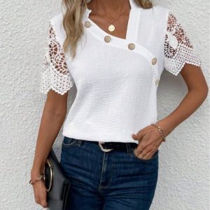 Loose Plain Asymmetrical Collar Casual Blouse, Blouses & Shirts, Roselinlin - Online Catalog