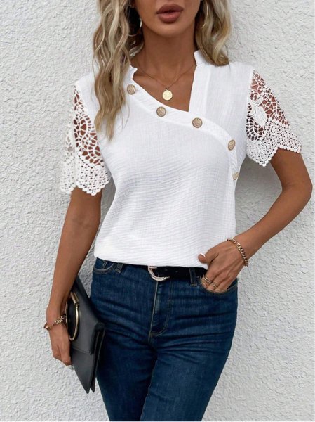 Loose Plain Asymmetrical Collar Casual Blouse, Blouses & Shirts, Roselinlin - Online Catalog