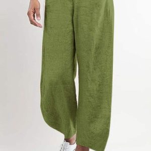 JFN Women Casual Wide Leg Shift Cotton-blend Pockets Solid Pants, JustFashionNow Pants, color:Army Green|size:XXL,