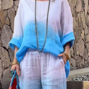 Long Sleeve Casual Loose Ombre Shirt, Blouses and Shirts, color:Blue|size:XXL, Stylewe