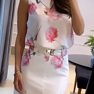 Regular Fit Floral Elegant Crew Neck Sleeveless Tank Top, Tanks and Camis, color:White|size:XXL, Stylewe