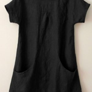 Women's Blouse Cotton Linen Plain Colour Round Neck Pockets Linen Tunic Top, Blouses & Shirts, Roselinlin - Online Catalog
