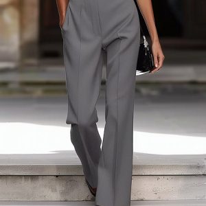 Regular Fit Urban Plain Straight Pants, Pants, color:Gray|size:XXL, Stylewe