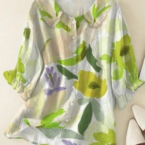 Shawl Collar Casual Buttoned Shirt, Blouses & Shirts, Roselinlin - Online Catalog
