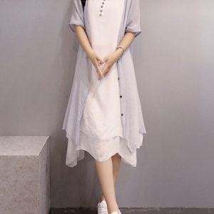 Women Two-piece Plus Size Buttoned Half Sleeve Solid Casual Dress, Maxi Dresses, Roselinlin - Online Catalog