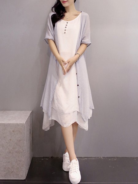 Women Two-piece Plus Size Buttoned Half Sleeve Solid Casual Dress, Maxi Dresses, Roselinlin - Online Catalog