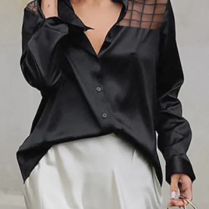Urban Shirt Collar Long Sleeve Loose Blouse, Blouses and Shirts, color:Black|size:XXL, Stylewe