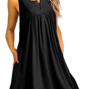 Crew Neck Women Summer Knitting Dress Shift Beach Casual Buttoned Knitting Dress, Midi Dresses, Roselinlin - Online Catalog