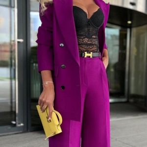 Plain Lapel Collar Pocket Urban Blazer, Blazers, color:Purple|size:XXL, Stylewe