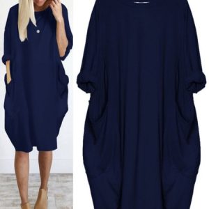 Casual Batwing Long Sleeve Pockets Tunic Dress, Midi Dresses, Roselinlin - Online Catalog