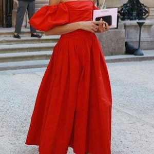 Elegant Plain Cold Shoulder Regular Fit Dress, Maxi Dresses, color:Red|size:XXL, Stylewe