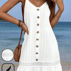 Spaghetti Buckle Casual Dress, Midi Dresses, Roselinlin - Online Catalog