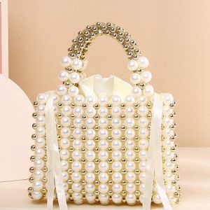 Elegant Imitation Pearl Beaded Handbag, Bags, color:Beige|size:One-size, Stylewe