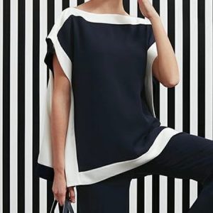 Boat Neck Color Block Loose Urban Shirt, Blouses and Shirts, color:Black-white|size:XXL, Stylewe