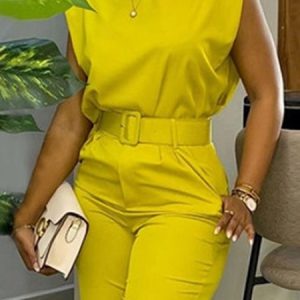 Crew Neck Plain Urban Tank Top, Tanks and Camis, color:Yellow|size:XXL, Stylewe