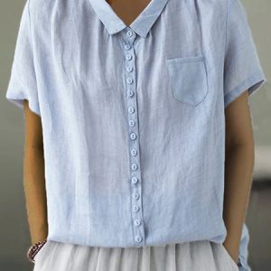 Casual Shawl Collar Cotton Blouse, Blouses & Shirts, Roselinlin - Online Catalog