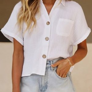 Short Sleeve Plain Shift Tops, Blouses & Shirts, Roselinlin - Online Catalog