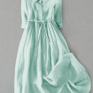 Plain Shirt Collar Simple Linen Dress, Midi Dresses, Roselinlin - Online Catalog