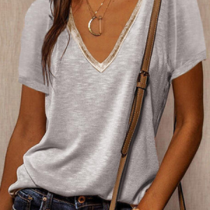 Short Sleeve Plain Shift V Neck T-shirt, Tees & T-shirts, Roselinlin - Online Catalog
