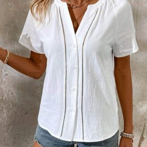 Casual Plain Loose Blouse, Blouses & Shirts, Roselinlin - Online Catalog