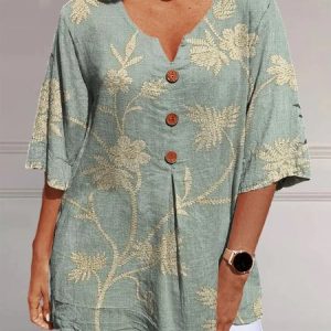 Casual Floral Notched Shirt, Blouses & Shirts, Roselinlin - Online Catalog