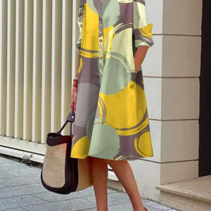 Plus Size Urban Shirt Collar Printing Loose Dress, Plus Dresses, color:As Picture|size:4X, Stylewe