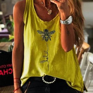 Graffiti Printed Casual Sleeveless V Neck Tank Top, Tank Tops & Camis, Roselinlin - Online Catalog