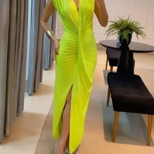 Plain Elegant Tight Sleeveless Maxi Dress, Maxi Dresses, color:Green|size:XXL, Stylewe