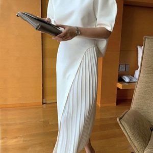 Plain Crew Neck Urban Half Sleeve Midi Dress, Midi Dresses, color:White|size:XXL, Stylewe