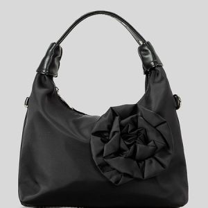 Elegant Rose Applique Nylon Handbag, Bags, color:Black|size:One-size, Stylewe