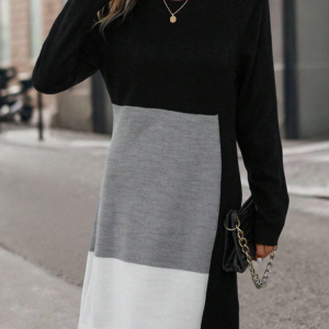Loose Colorblock Crew Neck Casual Dress, Midi Dresses, Roselinlin - Online Catalog