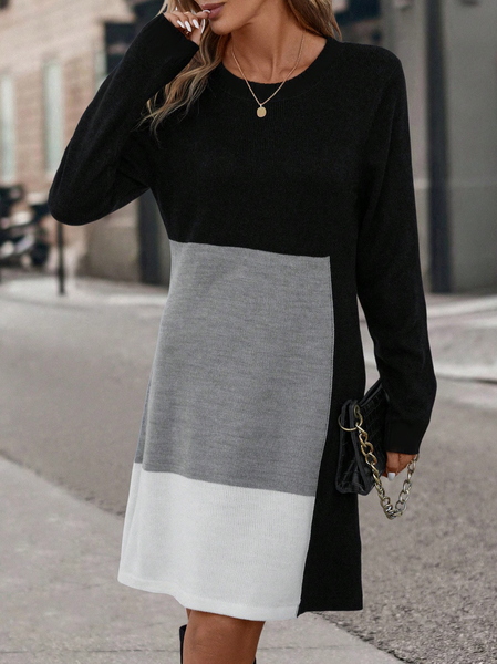 Loose Colorblock Crew Neck Casual Dress, Midi Dresses, Roselinlin - Online Catalog