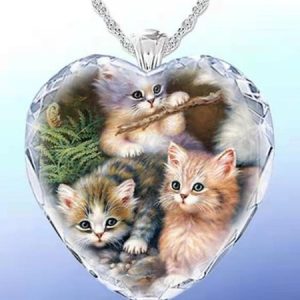 Heart Shaped Crystal Cat Necklace, Necklaces, Lilicloth.com