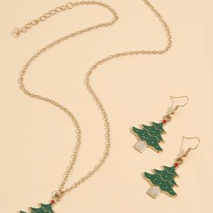 Simple Christmas Tree Earrings Necklace, Necklaces, Lilicloth.com