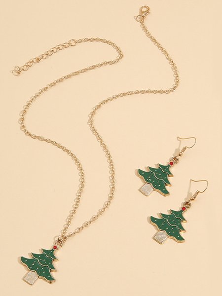 Simple Christmas Tree Earrings Necklace, Necklaces, Lilicloth.com