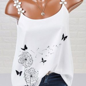 V Neck Sleeveless Cotton-Blend T-shirt, Tank Tops & Camis, Roselinlin - Online Catalog