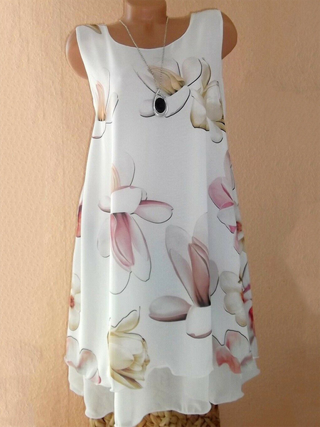 Women Casual Daily Crew Neck Sleeveless Floral-Print Comfy Dress, Midi Dresses, Roselinlin - Online Catalog